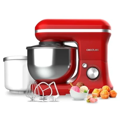 Bild av Cecotec Degblandare Cecomixer Merengue 5L 1200 Ice Cream Red. W, 5 Funktioner, L Stålskål Och Tillbehör För Vispning Knådning, Inkluderar Funktion Att Göra Glass