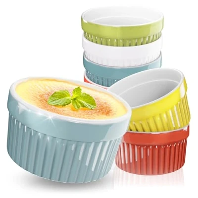 Bild av ToCi 10 x färgglada soufflé formar Ø 9 cm gräddfärgade Brulee skålar ugnssäkra keramiska vardera 185 ml dessertskål patéformar för Ragout Fin chokladsouffle