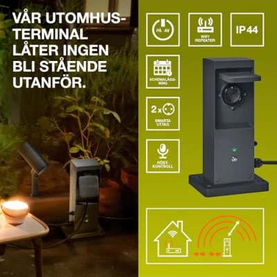 Bild av OSRAM SMART+ WiFi Outdoor Terminal EU med integrerad repeater &amp; 2 uttag, vit, 230V, utökar zonen utomhus, länkning av trådlösa enheter, appkontrollerbar, 3 års garanti, IP44