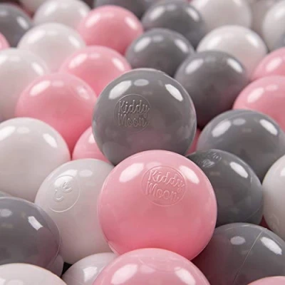 Bild av KiddyMoon 700 Ø 7 cm barnbollar lekbollar för bollbad baby plastbollar tillverkade i EU, vit/grå/rosa