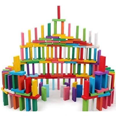 Bild av YIQI 120 stycken trä domino block set barn tidigt pedagogiskt byggkul racingleksak födelsedagspresent för pojkar flickor
