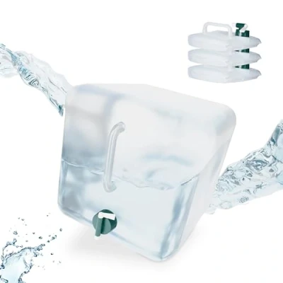 Bild av Relaxdays Fällbar behållare set om 4, 20 liter, vikbar vattenbehållare med kran, BPA fri, livsmedelssäker, transparent/grön