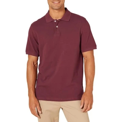 Bild av Amazon Essentials Men&#039;s Pikétröja i smal passform bomull, Vinröd, XL