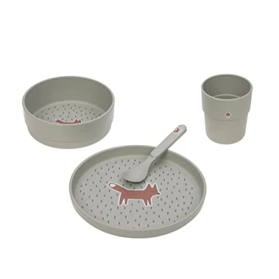 Bild av LÄSSIG Barnporslinsset (tallrik, mugg, skålar, sked) utan, BPA fri, för diskmaskin och mikrovågsugn/Dish Set Little Forest Fox