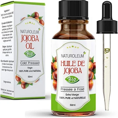 Bild av ORGANISK JOJOBAOLJA, ren och naturlig, kallpressad, extra jungfrulig: närande vård för hud, ansikte, hår skägg. Vegansk (50 ml)