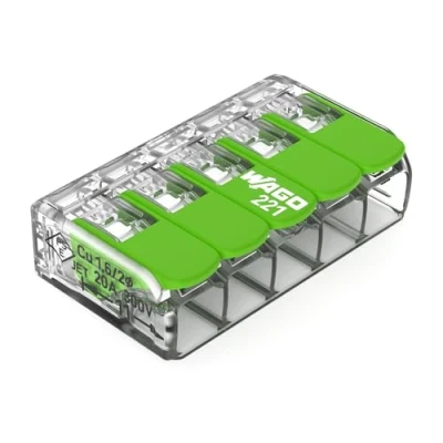 Bild av WAGO Green Range klämma 5 ledare I upp till 4 mm² anslutningsklämma med spakar för alla typer av 221 423 8 stycken