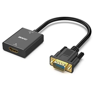 Bild av BENFEI HDMI till VGA adapter, hona ingång hane utgång adapter med 3,5 mm ljuduttag kompatibel TV stick, dator, bärbar skärm, projektor, Raspberry Pi, Roku, Xbox mer, svart