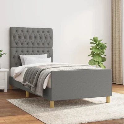 Bild av vidaXL Sängram med huvudgavel mörkgrå 90x200 cm tyg, säng, sovrumsmöbel, enkelsäng, sängar, sovrumsmöbler, enkelsängar, tygsäng, tygsängar