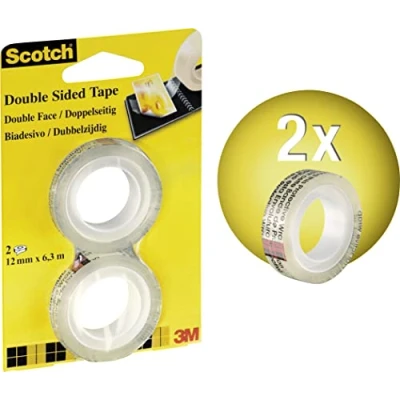 Bild av Scotch dubbelsidig tejp påfyllningsförpackning, 2 rullar, 12 mm x 6,3 m klar tejp, starkt självhäftande för scrapbooking, hantverk och projekt, fotokompatibel
