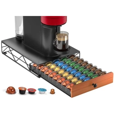 Bild av Kaffekapselhållare i metall för 50 Nespresso Vertuo kapslar, kapslar och Dolce Gusto Pods, HFHOME Vertuoline kapsel låda, organiserare, kaffemaskinsstativ