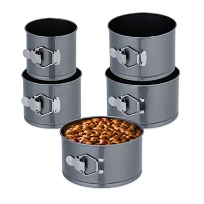 Bild av Relaxdays Springform Set 5 delar, Ø 12, 14, 16, 18, 20 cm, stål, non stick beläggning, runda bakformar, antracit
