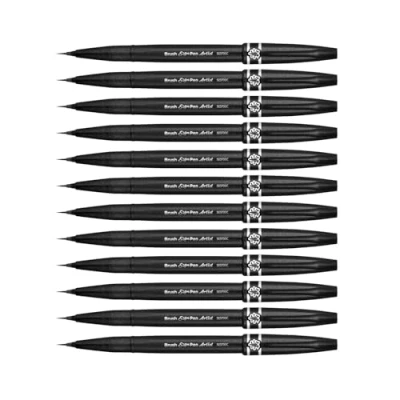 Bild av Pentel SESF30C AX extra fin penselspets, 12 stycken svart