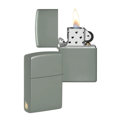 Bild av Zippo vindtät tändare salvia grön med gravyr på sidoflamma uppladdningsbar återanvändbar design presentförpackning tillverkad i USA Amazon exklusiv