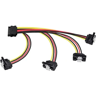 Bild av Poppstar 20 cm SATA strömkabel, förgrening, Kabel (4 förgreningar) en hane till 4 honor vinklad, strömadapter för HDD, SSD, hårddiskar och moderkort