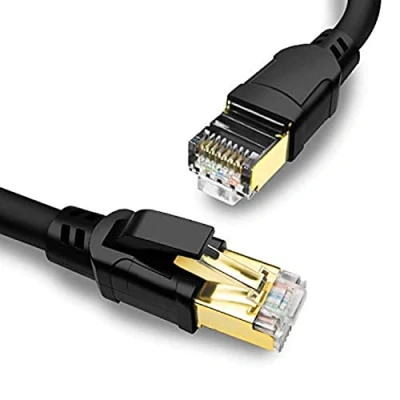 Bild av Yauhody Ethernet Kabel Cat 8 1m, 40Gbps 2000MHz Ultrafast, Dubbelskärmad S/FTP, Guldpläterade RJ45 kontakter Nätverkskabel, Cat7/Cat6 Kompatibel, för PS5, TV, Xbox, Router (Svart)