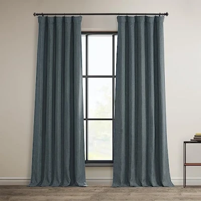 Bild av HPD Half Price Drapes Texturerade mörkläggningsgardiner i konstgjort linne för sovrum, 1 längd, gardiner vardagsrum, heminredning, 127 x 274 cm (B L), gråblå (Reverie Blue)
