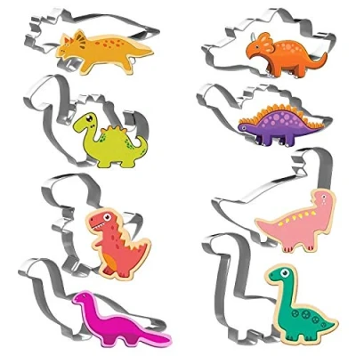 Bild av Dinosaurie kakskärare set Joyoldelf 8 st rostfritt stål form för gör det själv fondant deg socker bakverk tårta dekoration
