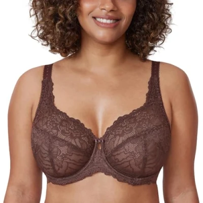 Bild av DELIMIRA Kvinnors Plus Size Minimizer BH Full täckning Lace Unfodred Underwire B K koppar Taupe 85D