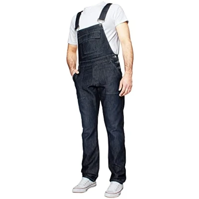 Bild av Enzo Jeans herr, blå denim, hängselbyxor, stentvättade overaller, midja 76 cm 127 cm, Mörkblått, 44W X 32L