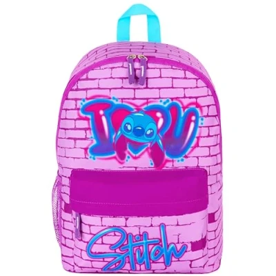 Bild av Disney Stitch barnryggsäck, rymlig skolväska med justerbara remmar, slitstark sömnadsryggsäck nättryck, perfekt Lilo och presenter för fans, ROSA, En Storlek