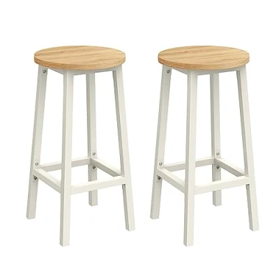 Bild av VASAGLE Barstol, set om 2, köksstol, hög sits, metallram, enkel montering, med fotstöd, för kök, vardagsrum, matsal, ek beige och vit klassisk LBC032W09