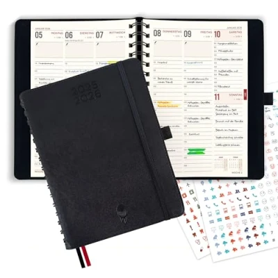 Bild av colortouch Mötesplanerare 2025 2026, kalender A5, veckoplanerare med softcover, möteskalender ringbok på tyska, 30 minuters intervall planerare, 2 auktfleber set, bokkalender 14 månader (juli 25 aug