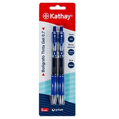 Bild av Kathay 86210530 Pack med 2 Gelpennor, Färg Blå, Spets, 0,7 Klickstängning, Perfekt som Skolmaterial