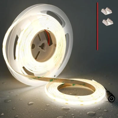 Bild av TOPAI 12V COB LED Ijusremsa 4000K Naturvit 5M Vattentät IP65 480LEDs/M Superljus 4000Lm CRI&gt;90 Självhäftande Punktlös Flexibel Skärbar för sovrumsskåp, sovrum, belysning under skåp