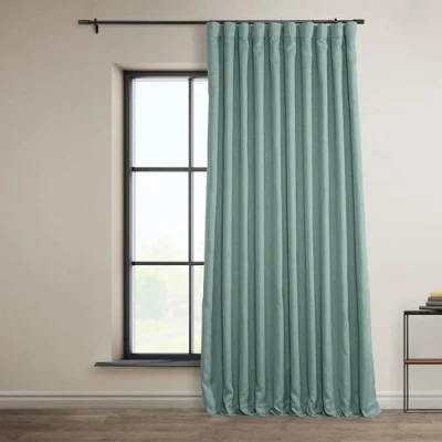 Bild av HPD Half Price Drapes Texturerade mörkläggningsgardiner i konstgjort linne för sovrum, 1 längd, gardiner vardagsrum, heminredning, 254 x 213 cm (B L), ljus blågrön (Sea Thistle)