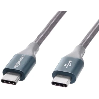 Bild av Amazon Basics snabbladdningskabel, USB C till A 2.0, inlindad med nylonfläta, 480 MBit/s, IF cert., för Apple iPhone 15, iPad, Samsung Galaxy, surfplattor, bärbara datorer, 3 m, mörkgrå
