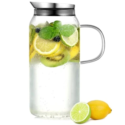 Bild av Ecooe Vattenkaraff i glas, 1,5 liter vattenkanna med lock rostfritt stål, borosilikatglas, iste kanna