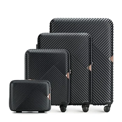 Bild av WITTCHEN Resväska 4 deligt set Rollande koffer Trolley Handbagage Hårdfodral i Polycarbonat med svänkbara hjul Kombinationslås Teleskopiskt handtag GL Style Line Svart