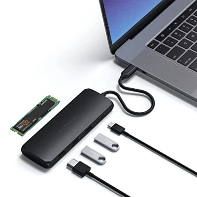 Bild av Satechi Hybrid Multiport adapter USB C 4K HDMI 60Hz, PD, A 3.1 dataportar Passar M.2 SATA SSD För M2/ M1 MacBook Pro/Air, iPad M2 Mac Mini, iMac (Svart)