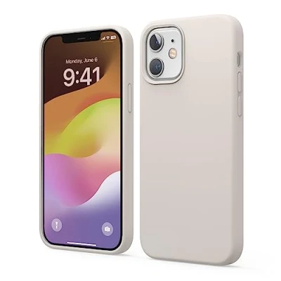 Bild av elago Kompatibel med iPhone 12 fodral och kompatibelt Pro fodral, flytande silikonfodral, heltäckande skyddsfodral, stötsäker, smal, reptåligt mjukt mikrofiberfoder, 6,1 tum (sten)