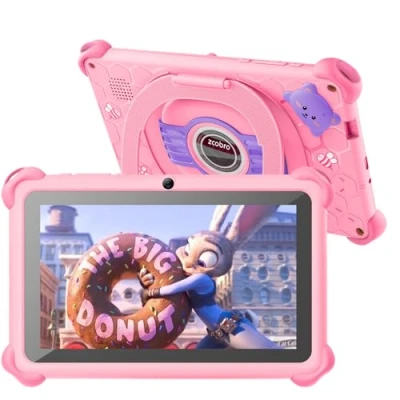 Bild av zcobro, surfplatta för barn med fodral, android barnsurfplatta 2 GB RAM 32 ROM 256 utbyggbar, Wi Fi, Bluetooth, Type C, barnsäkring, Quad Core, rosa