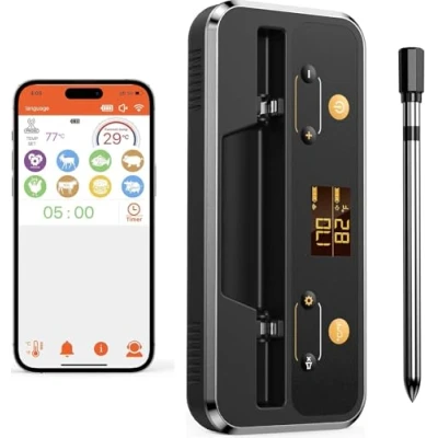 Bild av Apkezel Bluetooth Termometer Upp till 150 m Kök Professionell Grill Mat Kött Uppladdningsbar Termometrar APP Kompatibel