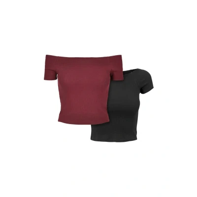 Bild av Urban Classics OFF Shoulder 2PACK Tshirt bas, Storlek: Small, Redwine black