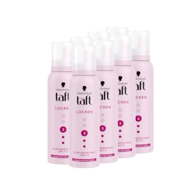 Bild av Schwarzkopf Taft skumbeständiga lockar (8 x 150 ml), stadga 3, hårskum för långvariga lockar, vegansk formel*