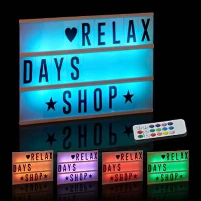 Bild av Relaxdays ljusbox med färgförändring, ljusskylt, 85 bokstäver och symboler, 3 rader, batteridriven, vit