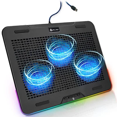 Bild av KLIM Aurora + Kylstativ för bärbar dator med RGB bakgrundsbelysning 11 &quot; 17&quot; Kylplatta skrivbord USB driven fläkt stabil och robust aluminiumbyggnad kompatibel Mac PS4 NY