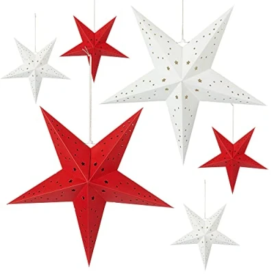 Bild av Cepewa Pappersstjärna, XXL stjärna, vikbar, set med 6 st, röd, vit, Ø 70 cm, dekorativ julstjärna, adventsstjärna, fönsterdekoration (set pappersstjärnor)