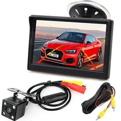 Bild av 12 V 24 5 tum HD LCD skärm bil parkeringssystem med 4 LED mörkerseende omvänd bakifrån vattentät backup kamera