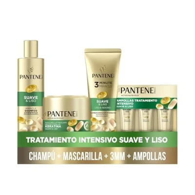 Bild av Pantene Pro V Mjukt och slätt schampo 250 ml Keratin skyddande ansiktsmask 300 ml, 3 mm balsam 220 ampull x 15