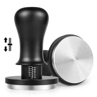 Bild av NOTSEK Kaffebryggare 58 mm, kalibrerad fjäderbelastad mm manipulering med 13,6 kg kontakttryck, 304 rostfritt stål espresso tamper krusningsbas för filterhållare