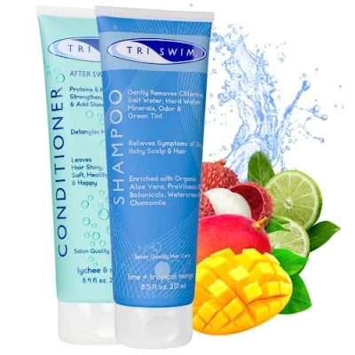 Bild av TRISWIM Hårvårdsset Klorborttagning, Blue Shampoo &amp; Balsam Hår Efter Simning, Antiklorbehandling för Simmare, Anti Klor Hårbehandling, Moisturising Vegan 251+250 ml