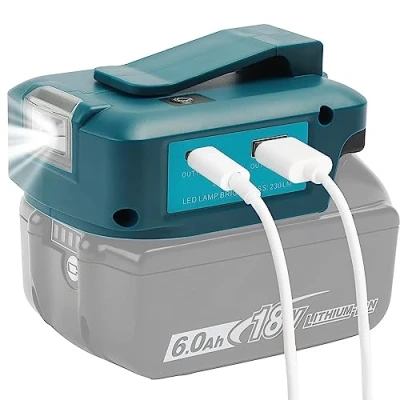 Bild av QUPERR Adp05 Power Source batteriadapter, arbetsljusomvandlare för Makita 14,4 V och 18 batteri med ett par USB telefonladdare, trådlös DC port ficklampa（Enbart adapter）