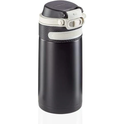 Bild av Leifheit Flip termosmugg 350 ml, kaffemugg 100% tät, praktisk öppning med en hand, drickmugg To Go filter för vatten fruktbitar, håller drycker varma i upp till 6 timmar, svart