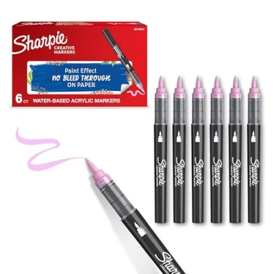 Bild av Sharpie Creative Marker Acrylic Paint Pens Brush Tip Water Based Markers Rose Pink 6 Count