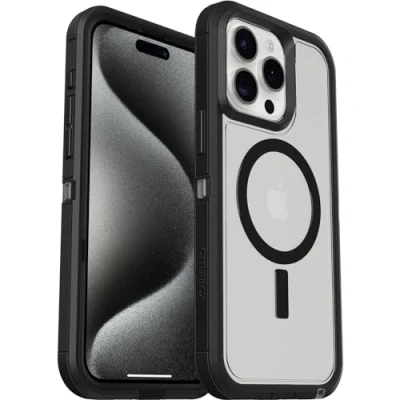 Bild av Otterbox Defender XT skal för iPhone 15 Pro Max med MagSafe, extra stöttåligt, fallsäkert,skyddande skal, testad till militärstandard x5, Klar/Svart