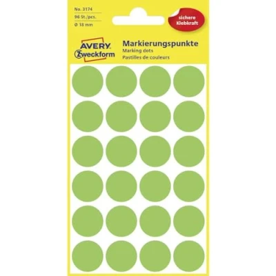 Bild av AVERY Zweckform 3174 självhäftande markeringspunkter (Ø 18 mm, 96 punkter på 4 ark, runda klistermärken för kalender, planerare och pyssel, papper, matt) ljusgrön, 5 stycken